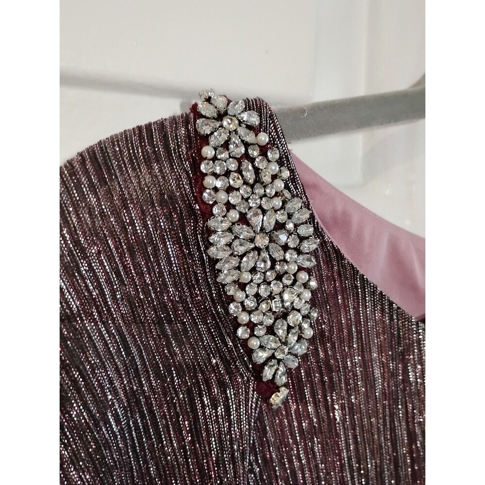 New Plus Size Plum Metallic Cape-Sleeve Dress - Picture 8 of 8
